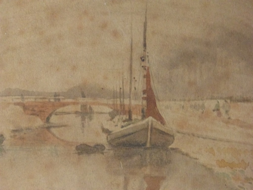 Aquarelle Péniche Sur Canal Enneigé, Ivan Ivanovitch Kowalski, 1904