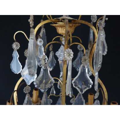 Important Lustre Cage Louis XV, Bronze Et Plaquettes De Verre Et Cristal