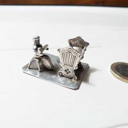 Sculpture Miniature En Argent Massif, Enfant, Berceau, Nourrice, Cadeau Naissance