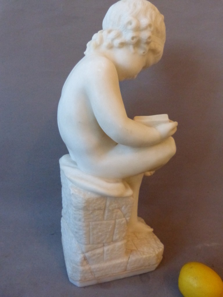 Sculpture En Marbre, Enfant Lisant d Après Charles Gabriel Lemire, Fin XIX ème
