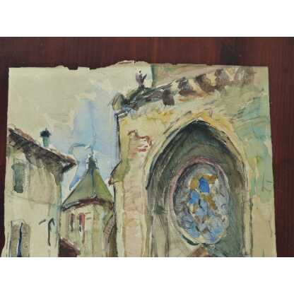 Eglise Saint Urcisse à Cahors, Aquarelle Signée Thuillier