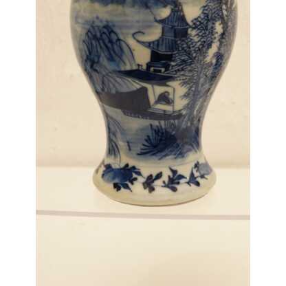 Vase Balustre En Porcelaine Bleu Et Blanc De Chine, Marque Kangxi, Fin XIX ème