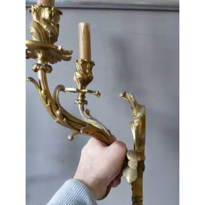 Paire d Appliques En Bronze Doré, Style Louis XV, époque XIX ème