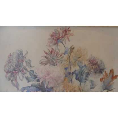 Bouquet De Chrysanthèmes, Aquarelle Signée Mathilde Levant