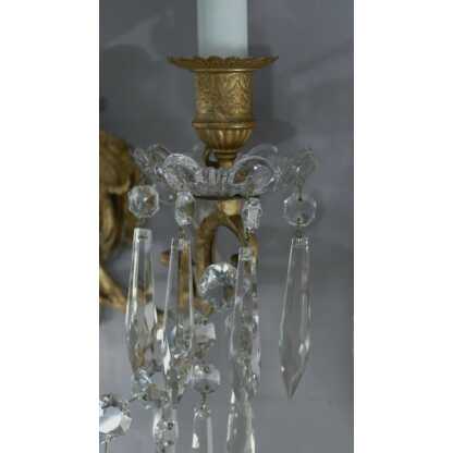 Cristal De Portieux, Paire d'Appliques à Pampilles Et Bronze, époque Napoléon III