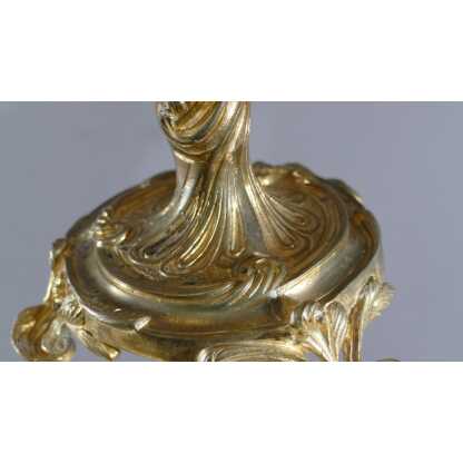 Paire De Chandeliers Rocaille Louis XV En Bronze Doré à 3 Feux, époque XIX ème