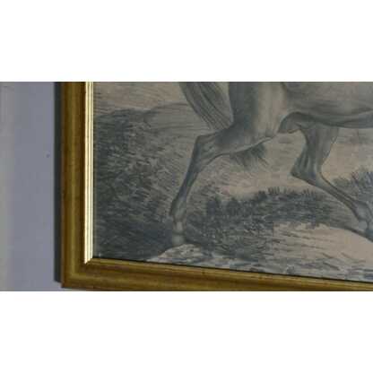 Paire De Dessins équins, Chevaux Sauvages Dans La Nature, Signé De Gueney