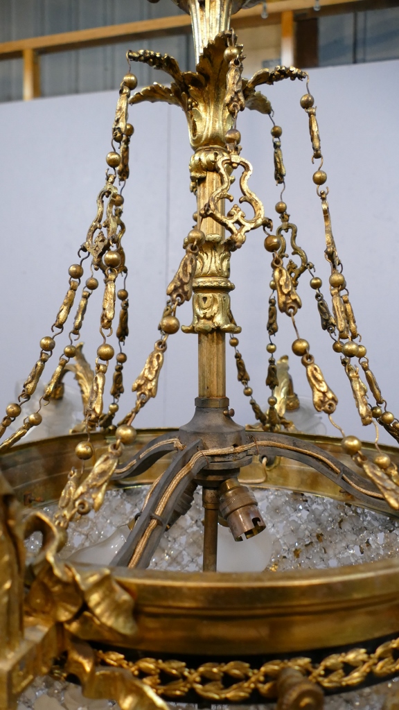 Lustre Louis XVI Bronze véritable cristaux Bohème D60cm