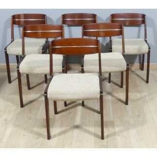 6 Chaises Scandinave Vintage Des Années 60 En Hêtre Et Noyer, Assises En Laine