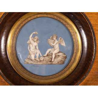 Les Angelots, Peinture Miniature à La Gouache, époque XIX ème Siècle