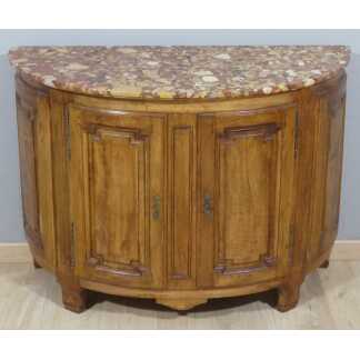 Buffet Demi Lune d'époque Louis XVI, Bois Naturel Et Plateau Marbre, XVIII ème Siècle