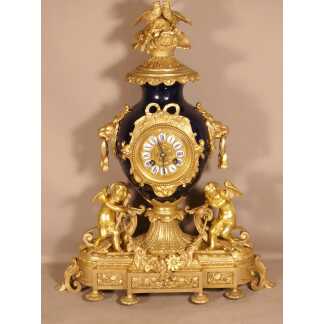 Pendule Napoléon III En Porcelaine Bleu De Sèvres Et Bronze Doré, époque XIX ème