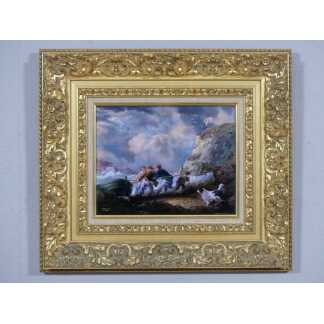 d'Après Georges Morland, Pêcheurs Tirant Une Barque, émail Sur Cuivre Par Jean Bétourné Limoges