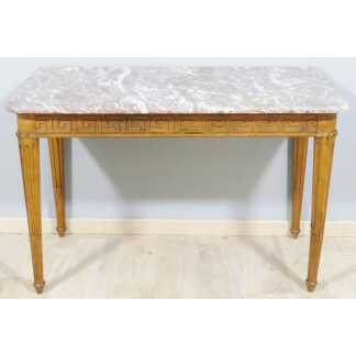 André Groult, Console Table à Gibier Louis XVI En Hêtre Et Marbre, époque Début XX ème