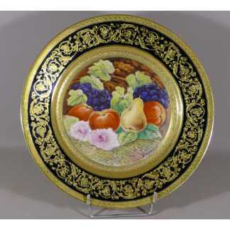 Leroussaud, Grande Assiette De Collection Peinte à La Main De Fruits Et Incrustation à l'Or Fin