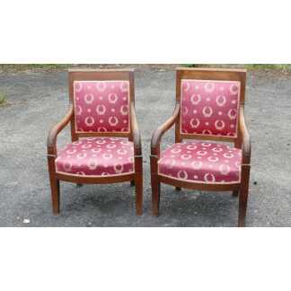 Paire De Fauteuils Charles X Restauration En Merisier, époque XIX ème