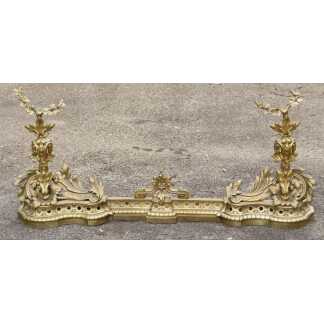 H 53 Cm !! Importante Devanture De Cheminée, Chenets Napoléon III En Bronze Doré