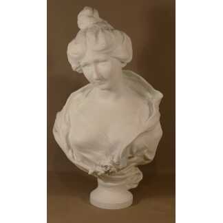 Raoul Verlet, Sculpture En Biscuit, Buste d'Une Jeune Femme, Limoges, Fin XIX ème