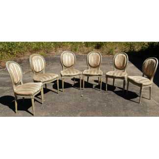 6 Chaises De Style Louis XVI En Hêtre Peint Gris Vert, époque Milieu XX ème