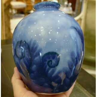 Camille Tharaud, Vase Art Déco Aux Fougères Bleu, Porcelaine De Limoges