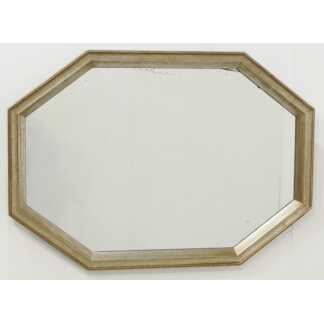 Miroir Octogonal En Bois à Patine Argenté, époque Art Déco