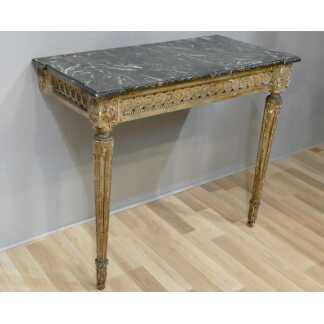Console Louis XVI En Bois Sculpté, Patine Du Temps Et Marbre, époque XVIII ème