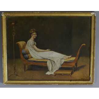 Madame De Recamier d'Après David, Huile Sur Carton Fin XIX ème