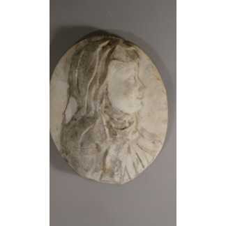 Bas Relief En Mabre, Portrait En Médaillon d'Une Femme Voilée, Sainte? époque XVIII ème Siècle