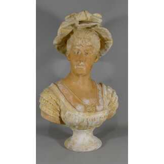 Buste En Terre Cuite d'Une Femme En Merveilleuse, Directoire, Fin XVIII ème