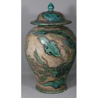 Potiche Chinoise Au Dragon Vert en céramique, époque Fin XIX ème