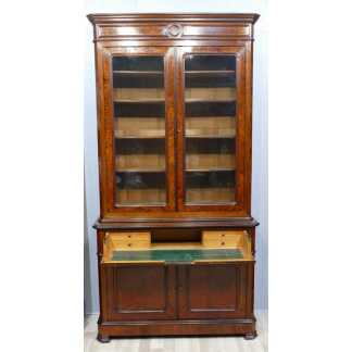 Buffet Bibliothèque Bureau En Deux Corps En Palissandre Et Loupe De Thuya, époque Napoléon III