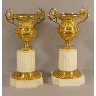 Paire De Cassolettes En Bronze Doré Et Marbre Cannelé, époque Charles X Vers 1830