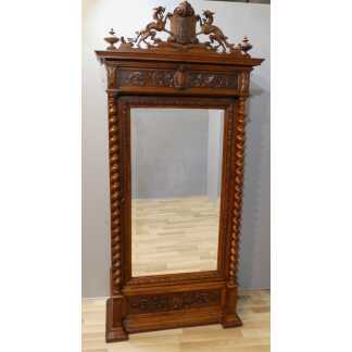 Armoire à Glace De Château De Style Renaissance Louis XIII, Chêne Massif, XIX ème