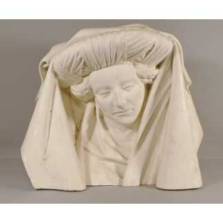 Buste, Tête d'Une Femme à La Coiffe, Plâtre, Moyen-age, Gothique, époque XIX ème