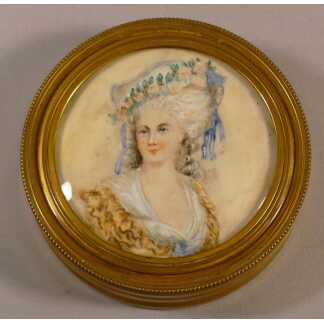 Mme de Lamballe, Coffret à Bijoux En Laiton Ciselé et Miniature, époque XIX ème