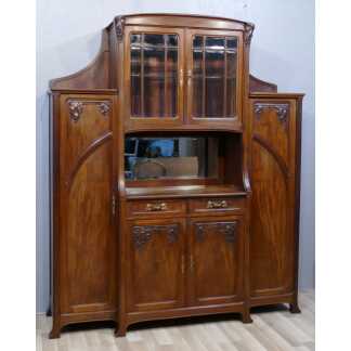 Georges Nowak, Buffet Vitrine Art Nouveau à La Vigne, Raisin, En Acajou, époque 1900, école De Nancy