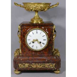 Raingo Frères, Pendule En Bronze Doré Et Marbre Rouge, époque Napoléon III