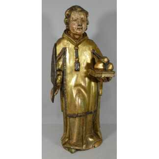 Statue Religieuse XVIII ème, Saint Etienne Sculpté Polychrome Et Doré