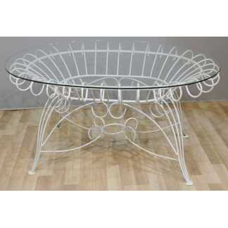 Table De Jardin Ou De Salle à Manger En Fer Recourbé Et Plateau Verre, Vers 1970