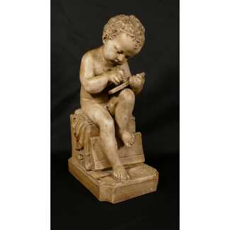 Enfant dessinant d'Après Canova, Sculpture En Terre Cuite Fin XIX ème