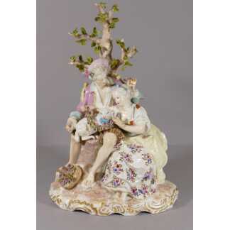Groupe Scène Galante Aux Bergers En Porcelaine Samson, Saxe Ou Meissen, XIX ème