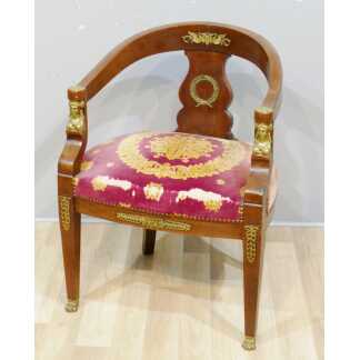 Fauteuil De Bureau De Style Empire En Acajou Et Bronze, époque Fin XIX ème