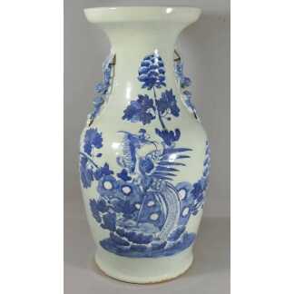 Vase Chinois Au Phoenix En Porcelaine Céladon Et Bleu époque XIX ème