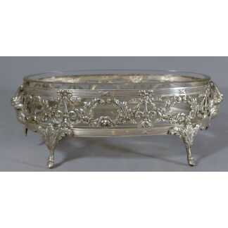 Jardinière Centre De Table Style Louis XVI Aux Béliers En Cristal Et Métal Argenté, XIX ème