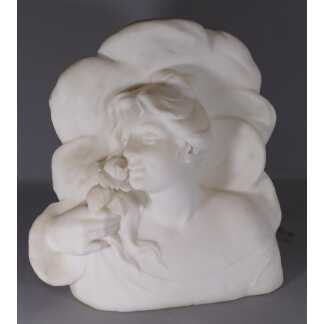 Grande Sculpture En Marbre, Buste De Femme à La Rose, époque Fin XIX ème