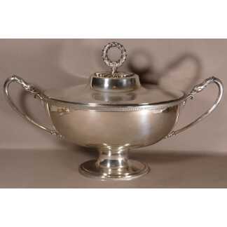 Centre De Table De Style Empire, Coupe Couverte Soupière Métal Argenté, Orfèvre Plasait
