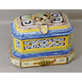Coffret à Tiroir En Faïence Polychrome, Italie? XIX ème
