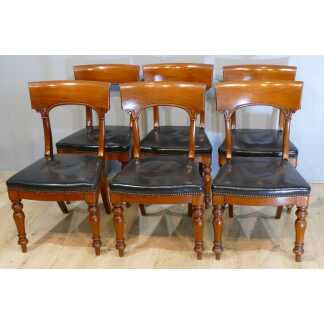 6 Chaises à Bandeau Charles X En Acajou Et Cuir, époque Début XIX ème