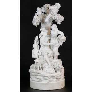 Locré Et Russinger, Sculpture Groupe En Biscuit XVIII ème, Scène Galante à l'Oiseau
