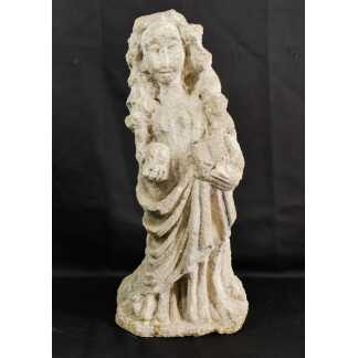 Statue De La Vierge En Pierre Sculptée, époque XVI ème-XVII ème Siècle